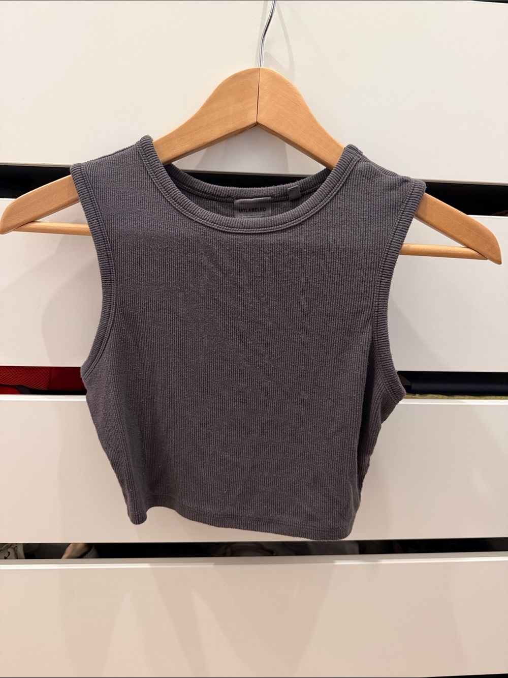 Ribbed Sleeveless Crop Tank Top - Charcoal Gray